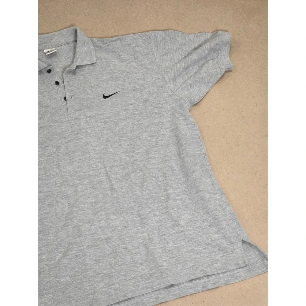 Nike Polo Shirt Mens L Gray Vintage 90s Y2K Short Sleeve Embroidered Swoosh